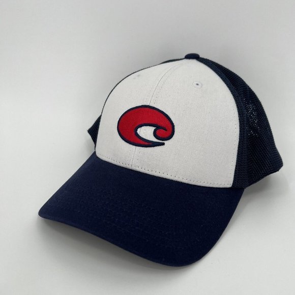 Costa Men's Chesapeake Trucker Hat Mesh Back White/Navy Blue/Red Adjustable NWT - Picture 1 of 5